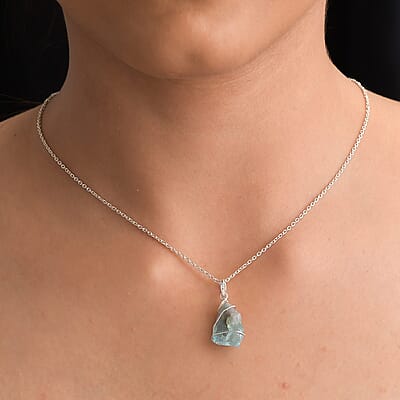 Artisan Crafted Rough Cut Paraiba Apatite Pendant in Sterling Silver 8.50 ctw