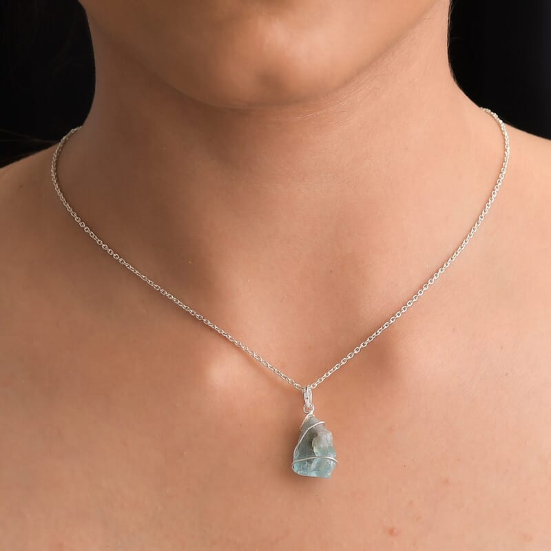Artisan Crafted Rough Cut Paraiba Apatite Pendant in Sterling Silver 8.50 ctw