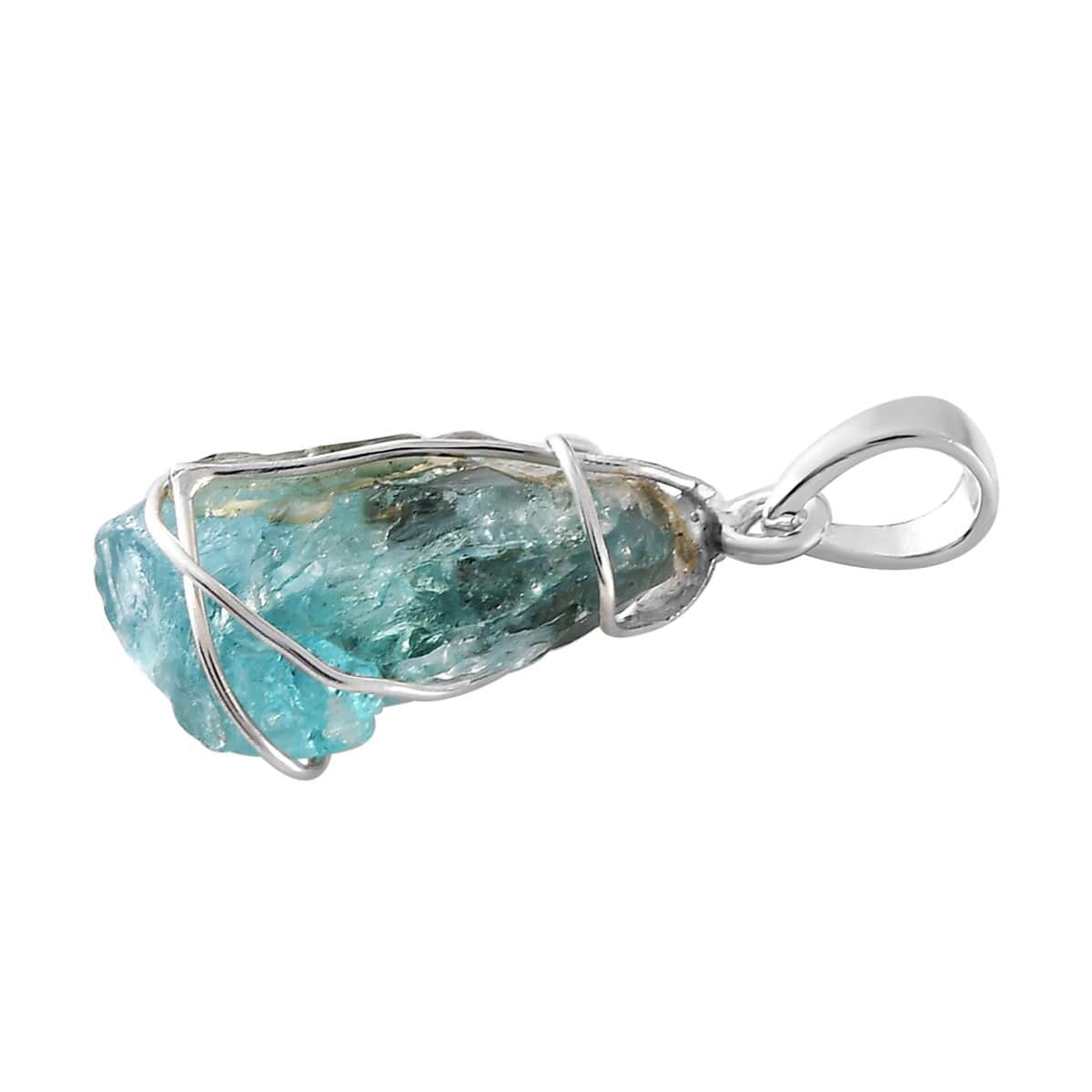 Artisan Crafted Rough Cut Paraiba Apatite Pendant in Sterling Silver 8.50 ctw image number 3