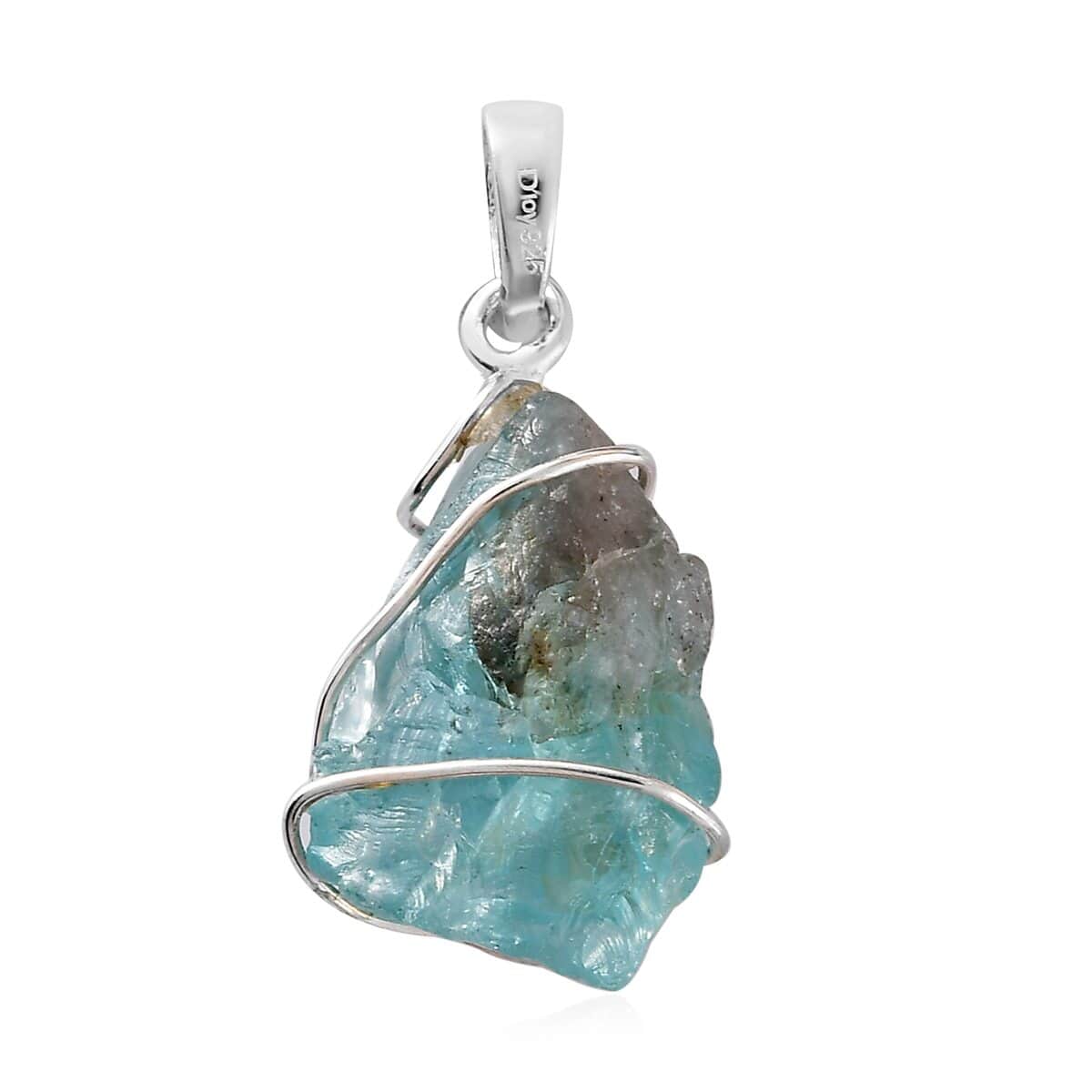 Artisan Crafted Rough Cut Paraiba Apatite Pendant in Sterling Silver 8.50 ctw image number 4