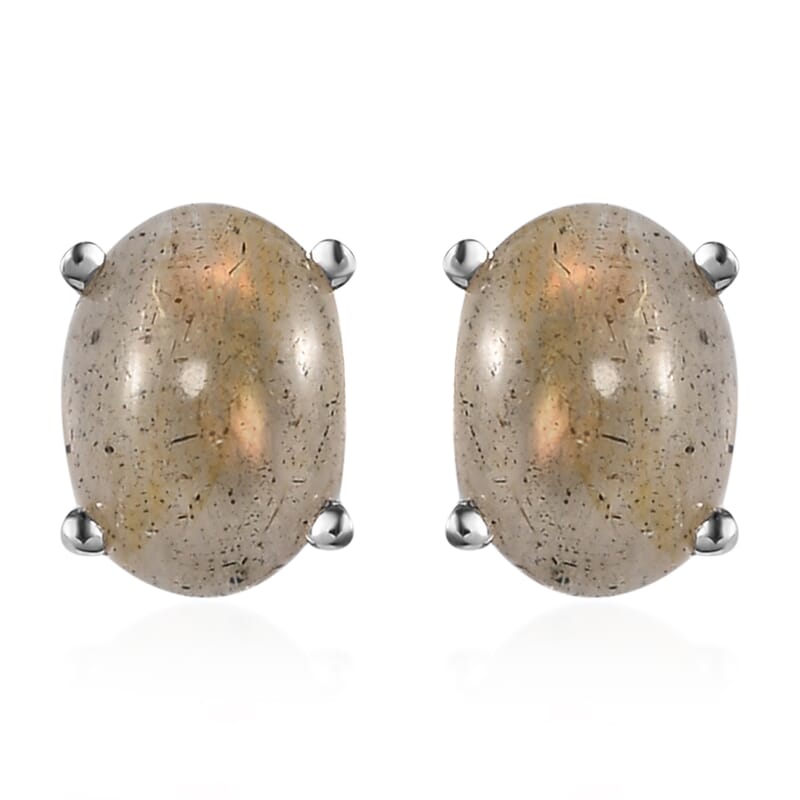 Madagascar Fire Labradorite Stud Earrings in Platinum Over Sterling Silver 2.75 ctw