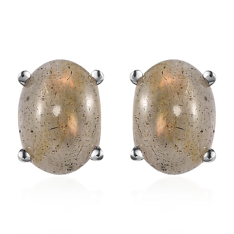 Madagascar Fire Labradorite Stud Earrings in Platinum Over Sterling Silver 2.75 ctw