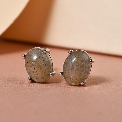Madagascar Fire Labradorite Stud Earrings in Platinum Over Sterling Silver 2.75 ctw