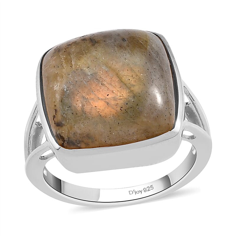 Madagascar Fire Labradorite Solitaire Ring in Platinum Over Sterling Silver (Size 10.0) 12.00 ctw