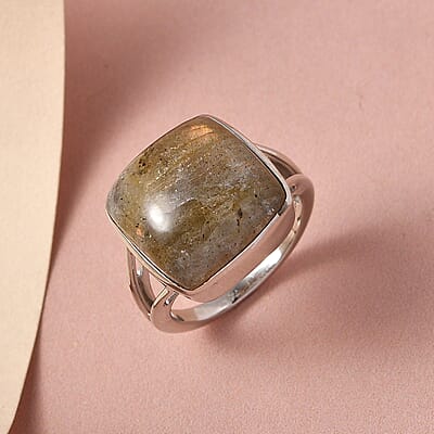 Madagascar Fire Labradorite Solitaire Ring in Platinum Over Sterling Silver (Size 10.0) 12.00 ctw