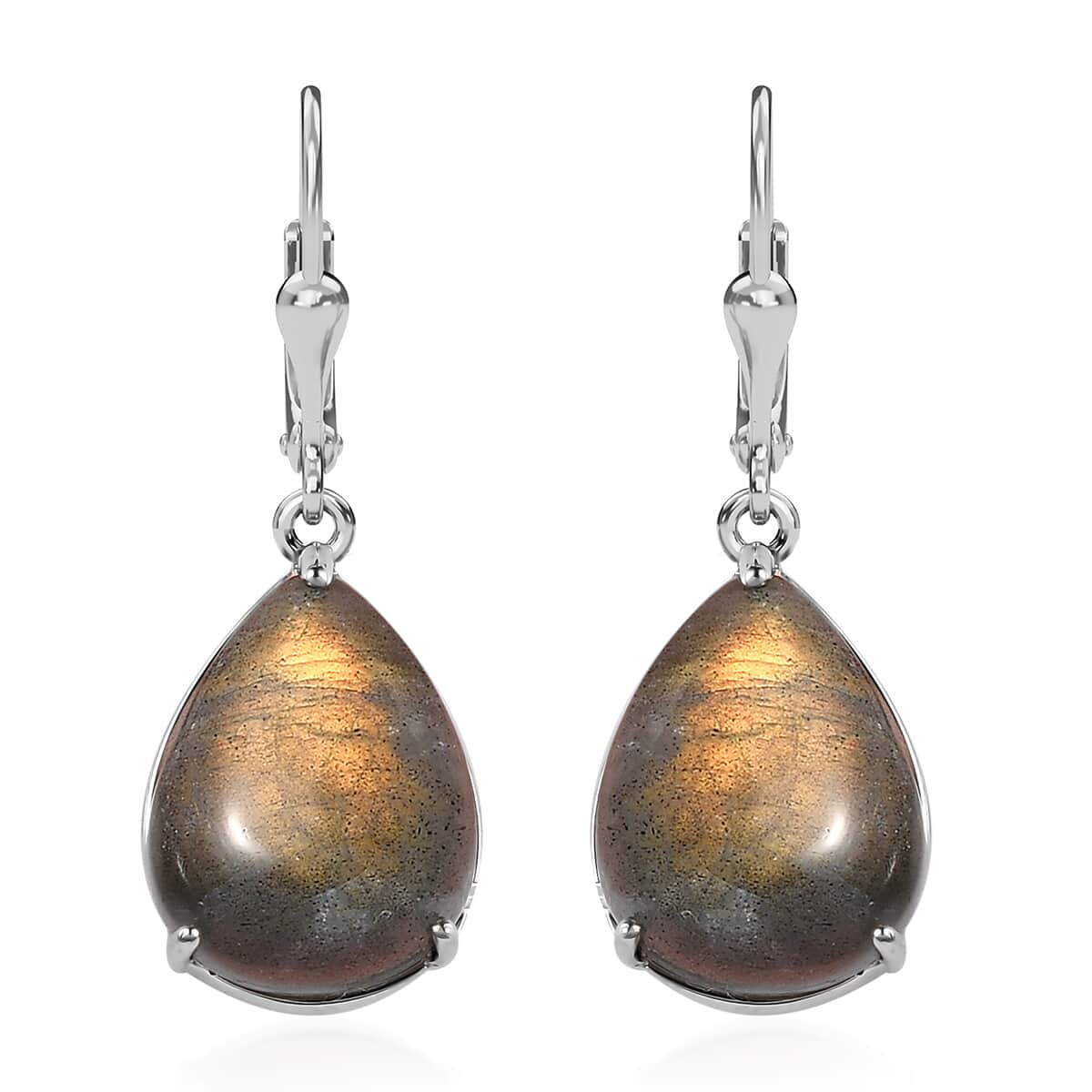 Madagascar Fire Labradorite Lever Back Earrings in Platinum Over Sterling Silver 18.60 ctw image number 0