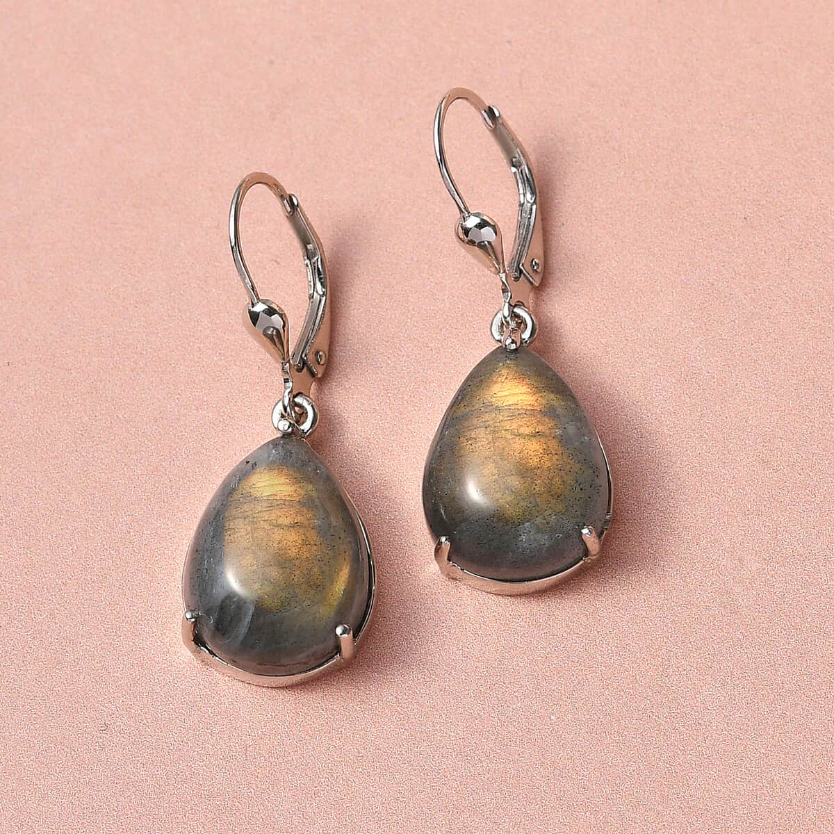 Madagascar Fire Labradorite Lever Back Earrings in Platinum Over Sterling Silver 18.60 ctw image number 1