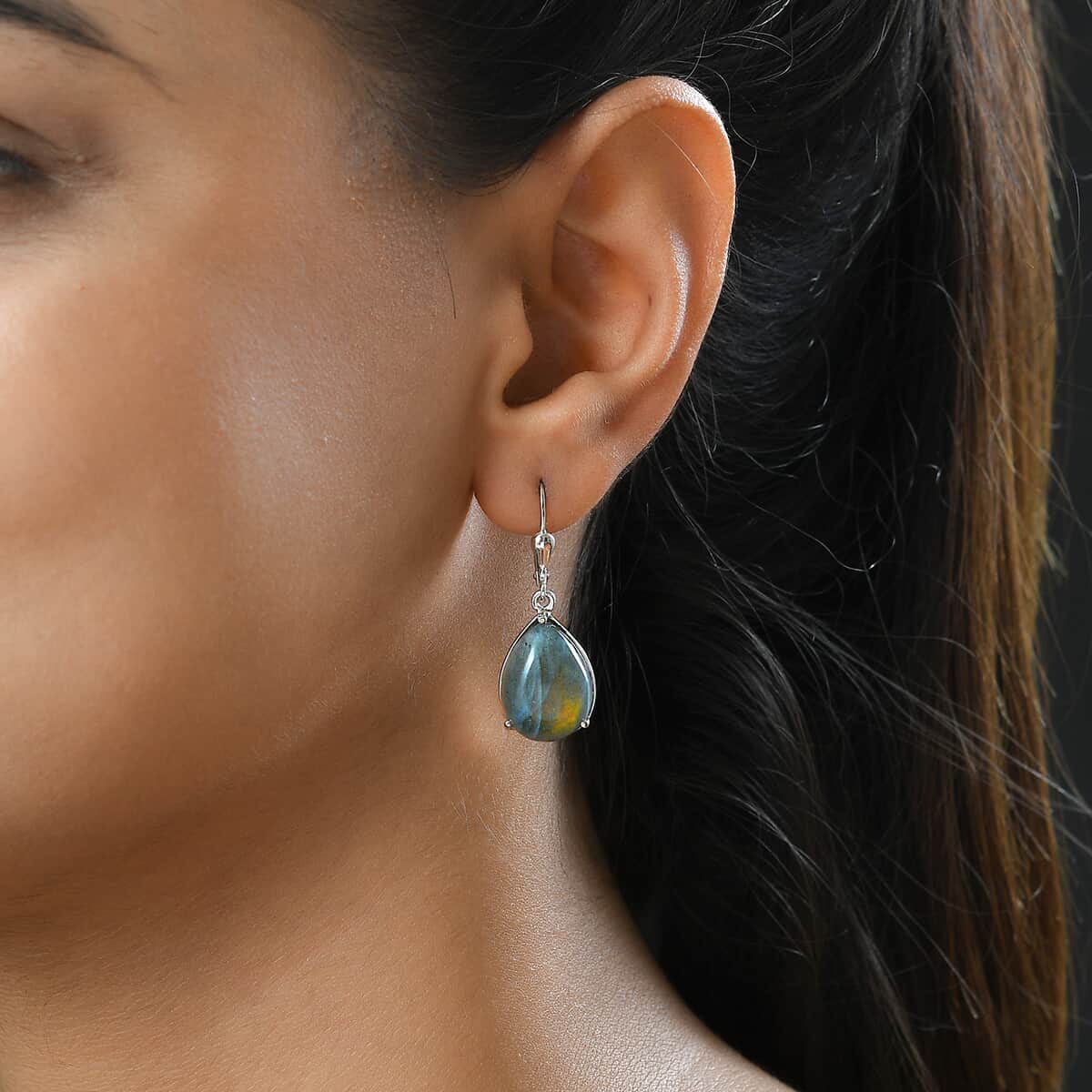 Madagascar Fire Labradorite Lever Back Earrings in Platinum Over Sterling Silver 18.60 ctw image number 2