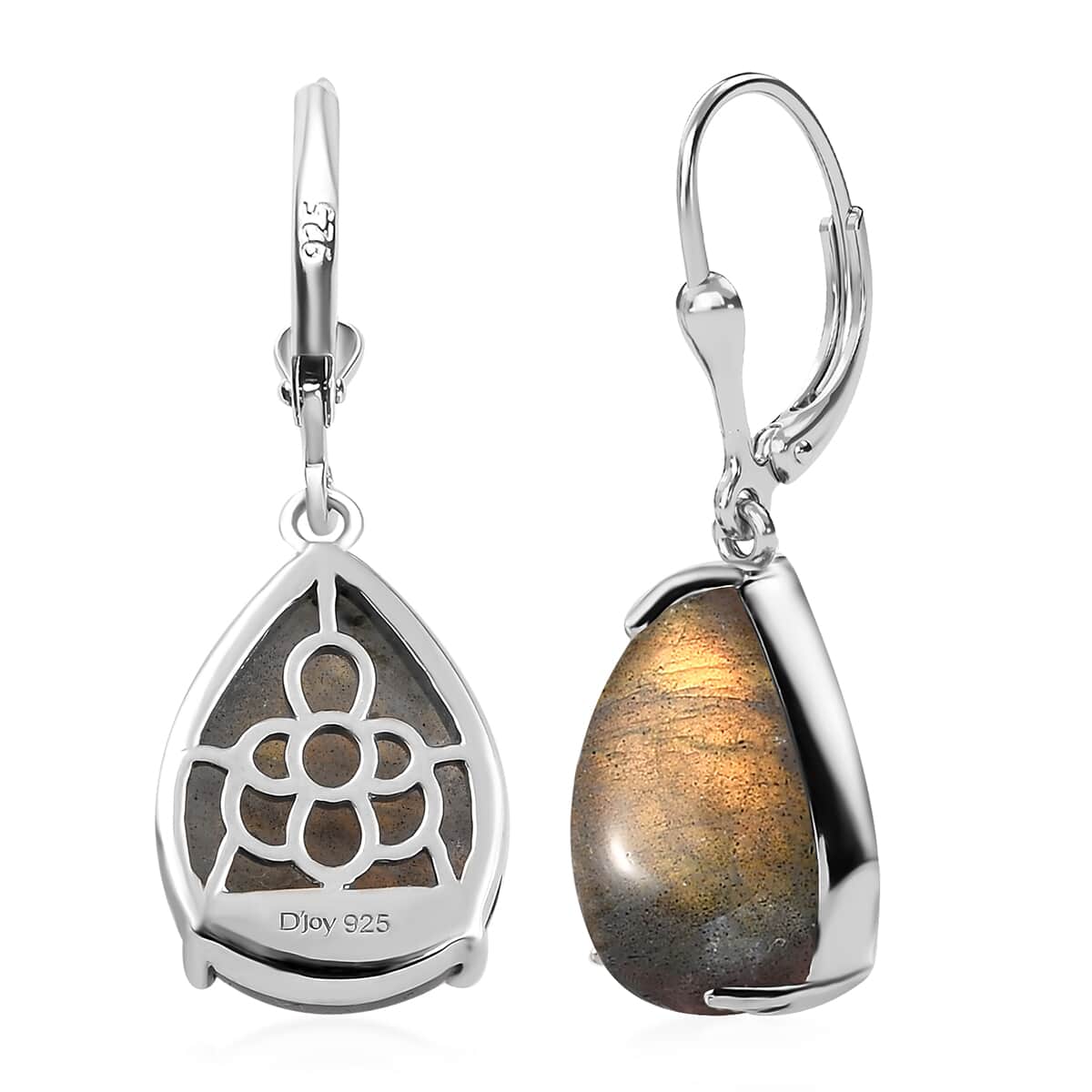 Madagascar Fire Labradorite Lever Back Earrings in Platinum Over Sterling Silver 18.60 ctw image number 3