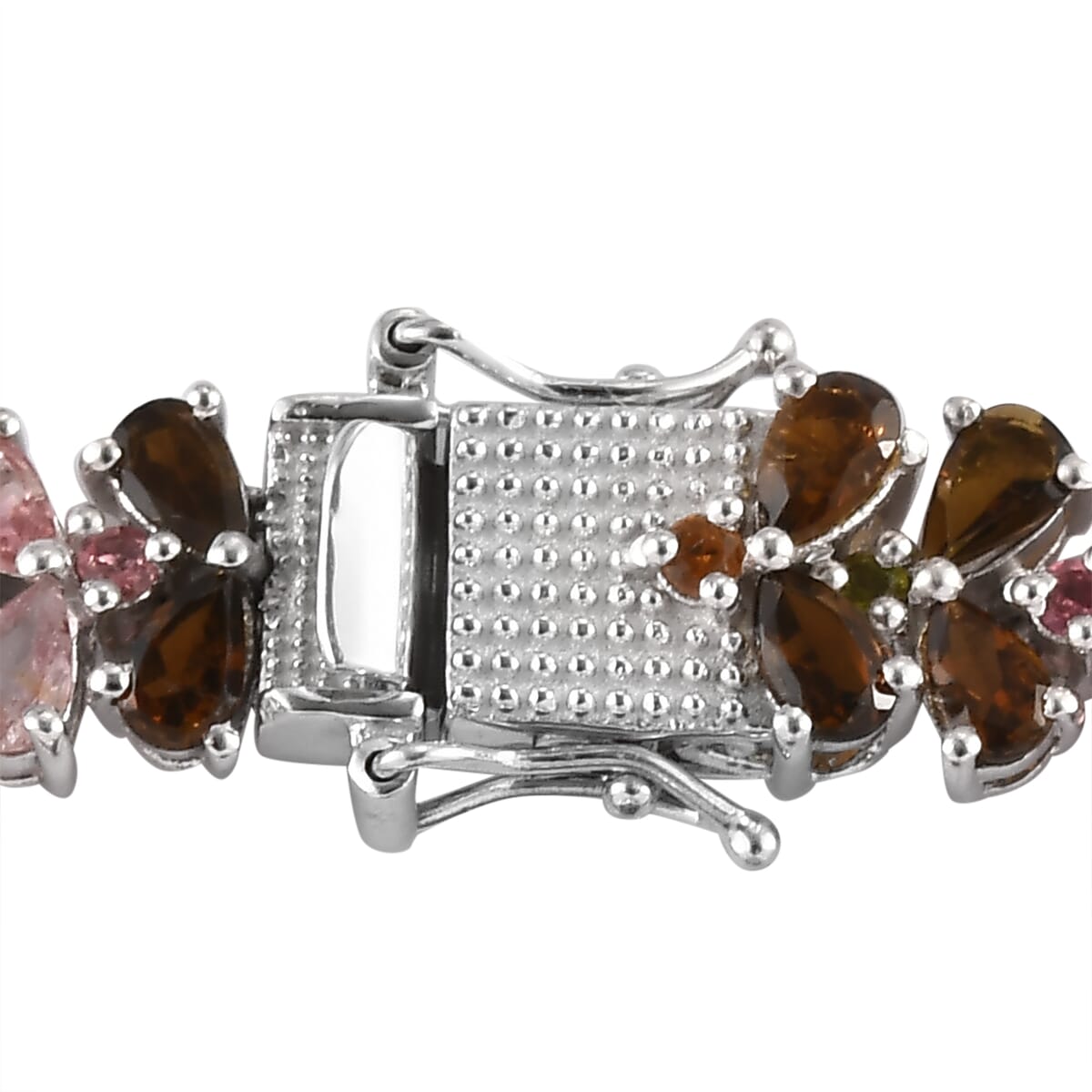 Doorbuster EON 1962 Swiss Movement Multi-Tourmaline Bracelet Watch in Platinum Over Sterling Silver (6.50 In) (21.25 g) 22.10 ctw image number 3
