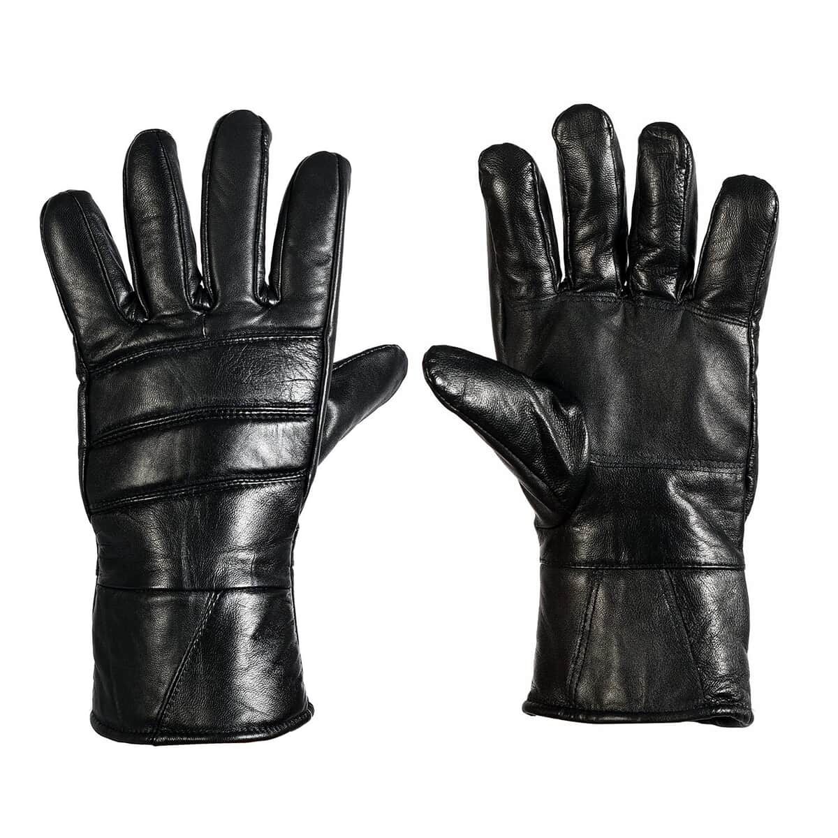 Black Warm and Flexible Genuine Leather Gloves , Driving Gloves , Leather Work Gloves , Bike Gloves , Winter Gloves image number 0