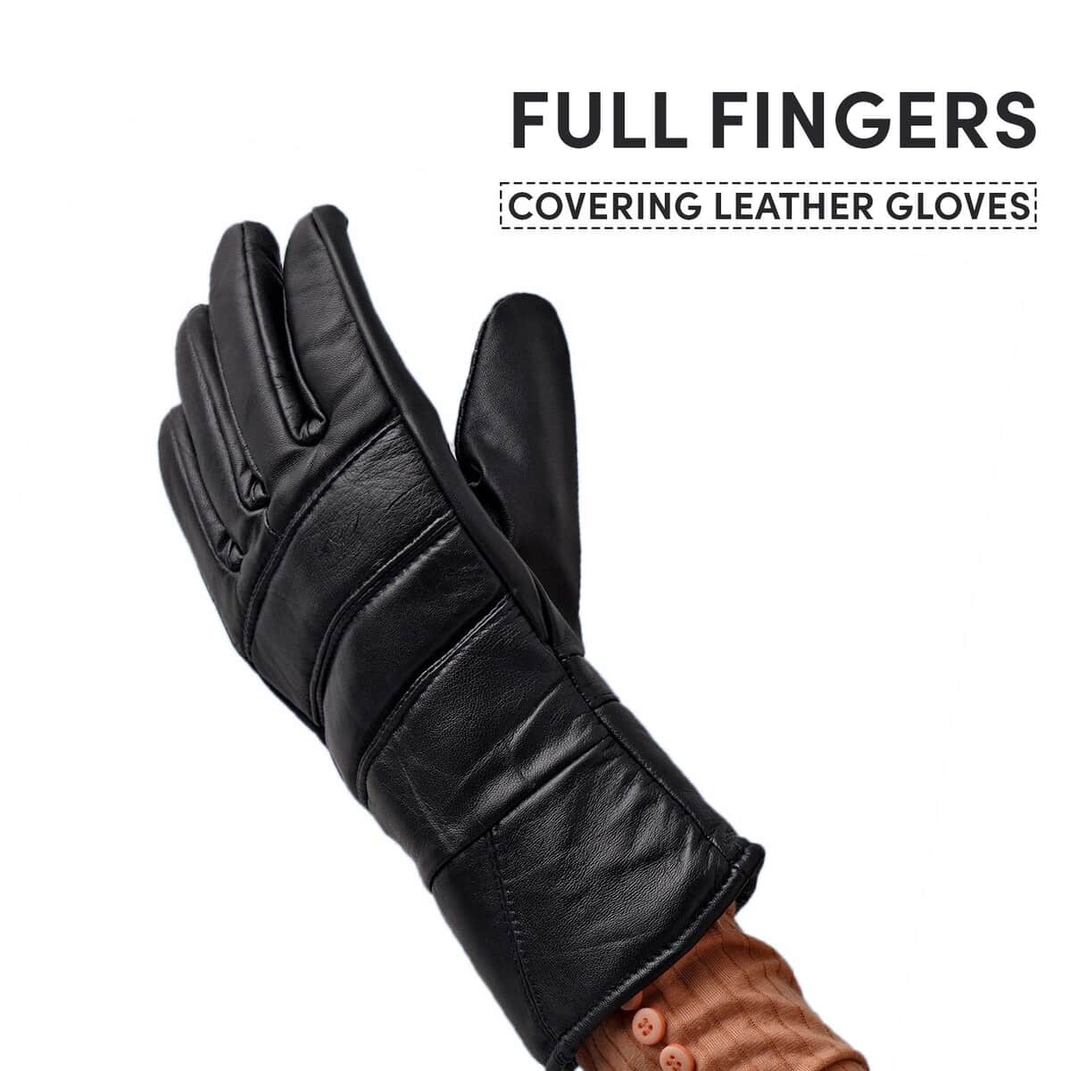 Black Warm and Flexible Genuine Leather Gloves , Driving Gloves , Leather Work Gloves , Bike Gloves , Winter Gloves image number 2