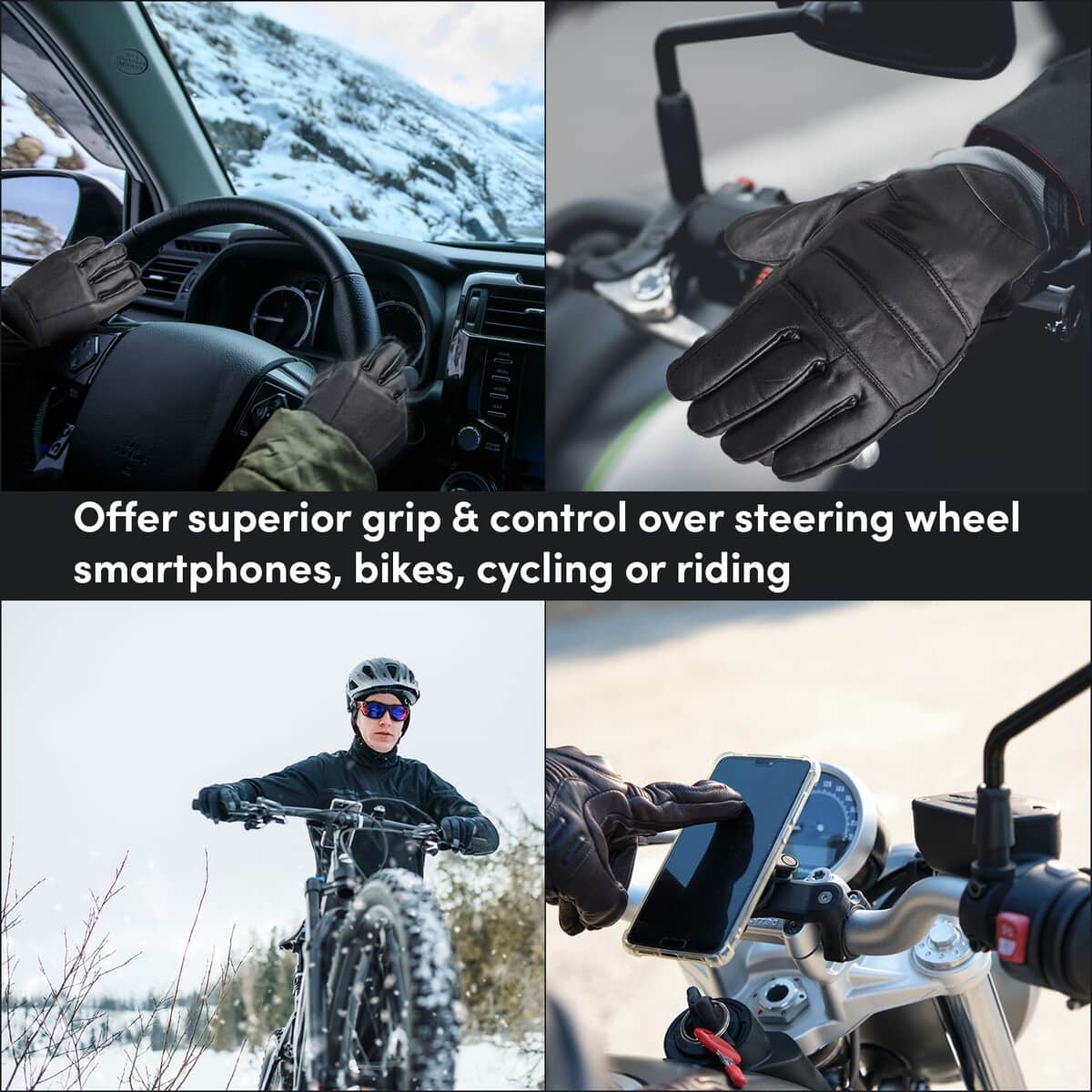 Black Warm and Flexible Genuine Leather Gloves , Driving Gloves , Leather Work Gloves , Bike Gloves , Winter Gloves image number 3