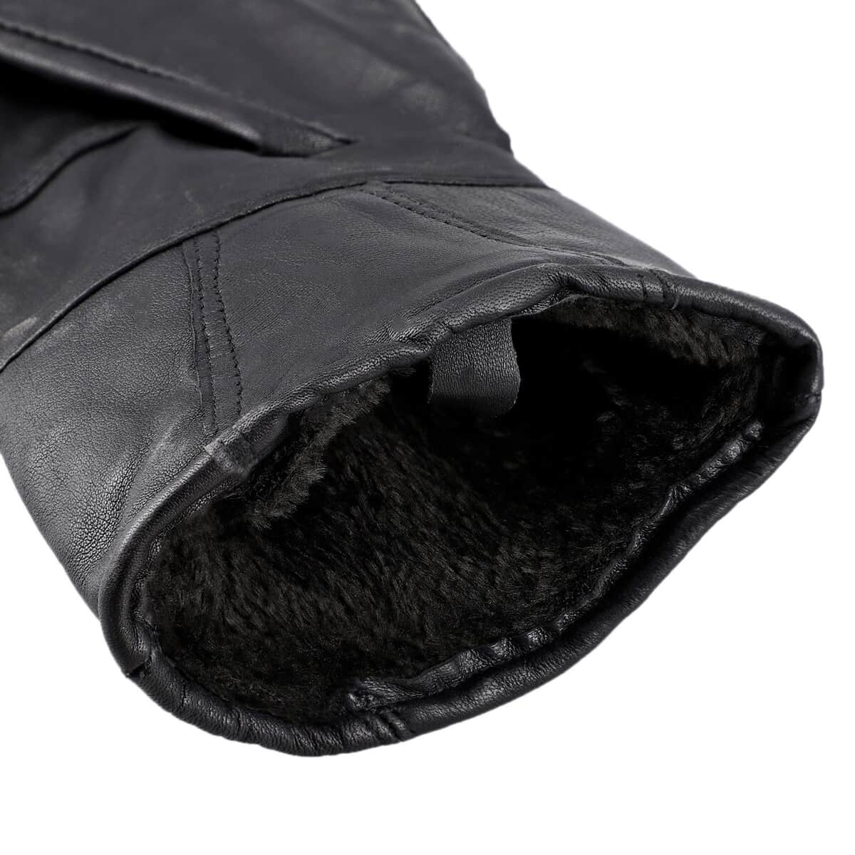 Black Warm and Flexible Genuine Leather Gloves , Driving Gloves , Leather Work Gloves , Bike Gloves , Winter Gloves image number 6