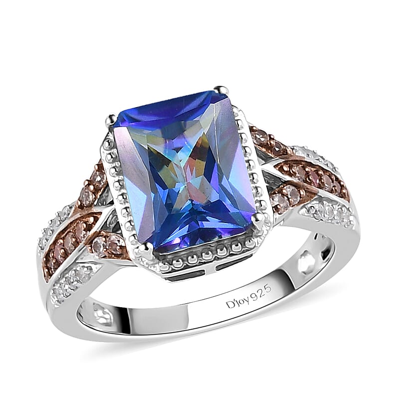 Brazilian Periwinkle Bloom Petalite, Natural Champagne and White Zircon Ring in Platinum Over Sterling Silver (Size 10.0) 2.10 ctw