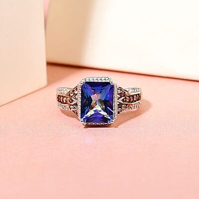 Brazilian Periwinkle Bloom Petalite, Natural Champagne and White Zircon Ring in Platinum Over Sterling Silver (Size 10.0) 2.10 ctw