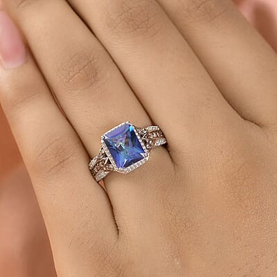 Brazilian Periwinkle Bloom Petalite, Natural Champagne and White Zircon Ring in Platinum Over Sterling Silver (Size 10.0) 2.10 ctw