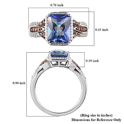 Brazilian Periwinkle Bloom Petalite, Natural Champagne and White Zircon Ring in Platinum Over Sterling Silver (Size 10.0) 2.10 ctw