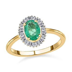 AAA Colombian Emerald and White Diamond 1.06 ctw Ring in 14K Yellow Gold (Size 8.0)