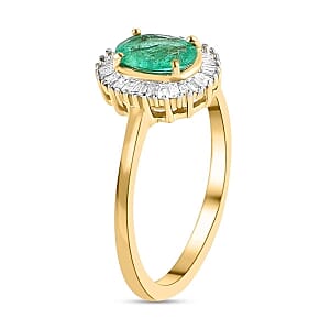 AAA Colombian Emerald and White Diamond 1.06 ctw Ring in 14K Yellow Gold (Size 8.0)