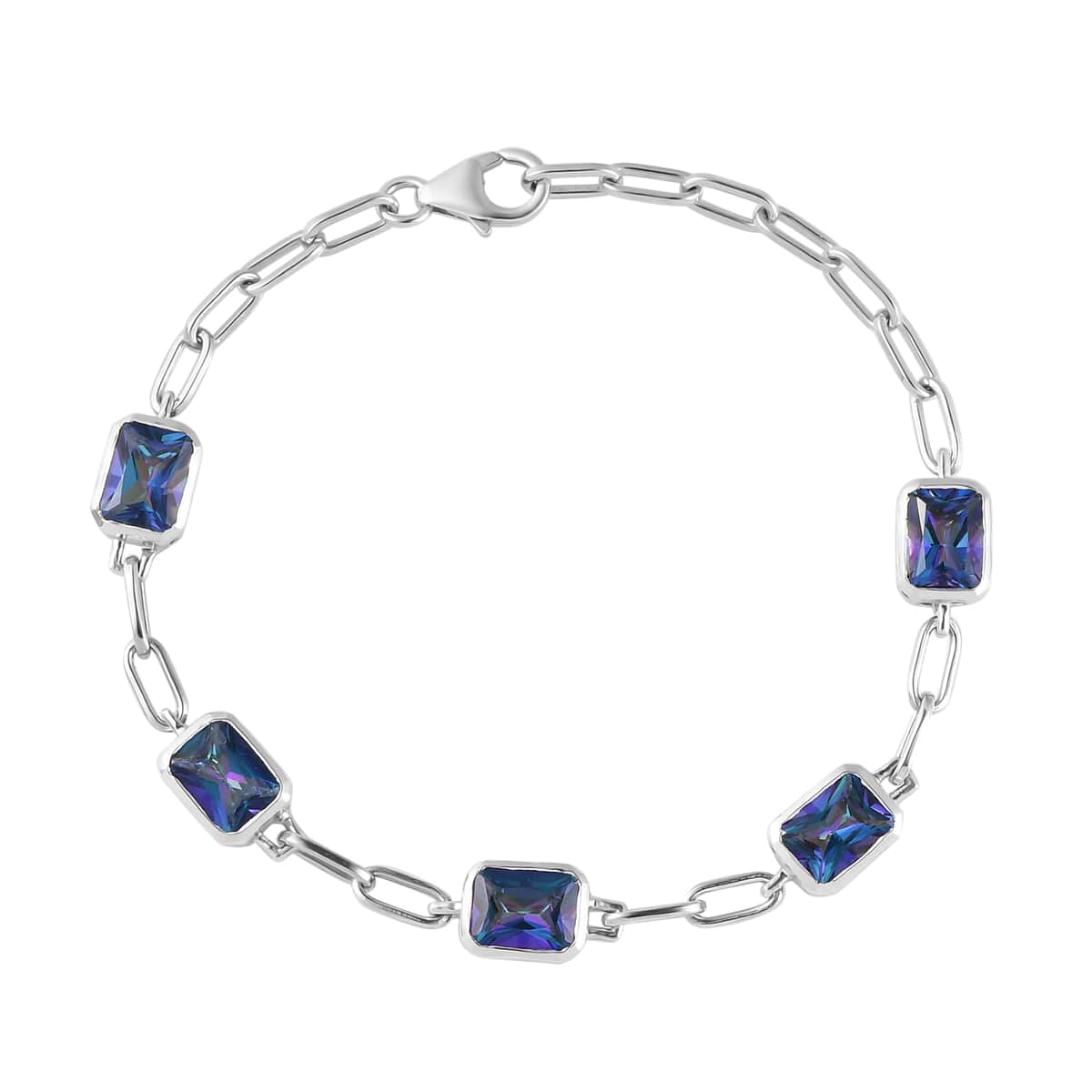 Radiant Cut Brazilian Periwinkle Bloom Petalite Paper Clip Chain Bracelet in Platinum Over Sterling Silver (7.25 In) 6.10 ctw image number 0