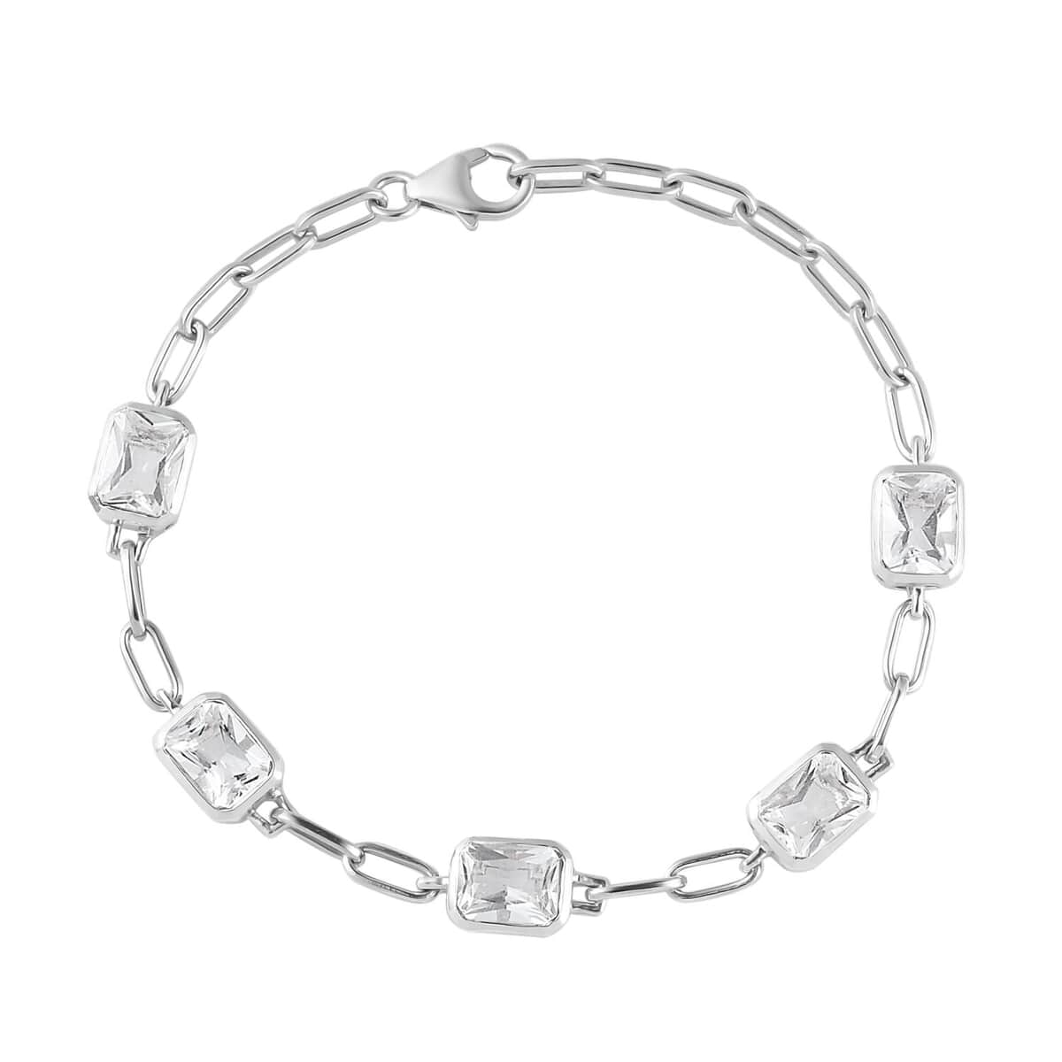 Radiant Cut Brazilian Petalite Paper Clip Chain Bracelet in Platinum Over Sterling Silver (7.25 In) 6.20 ctw image number 0