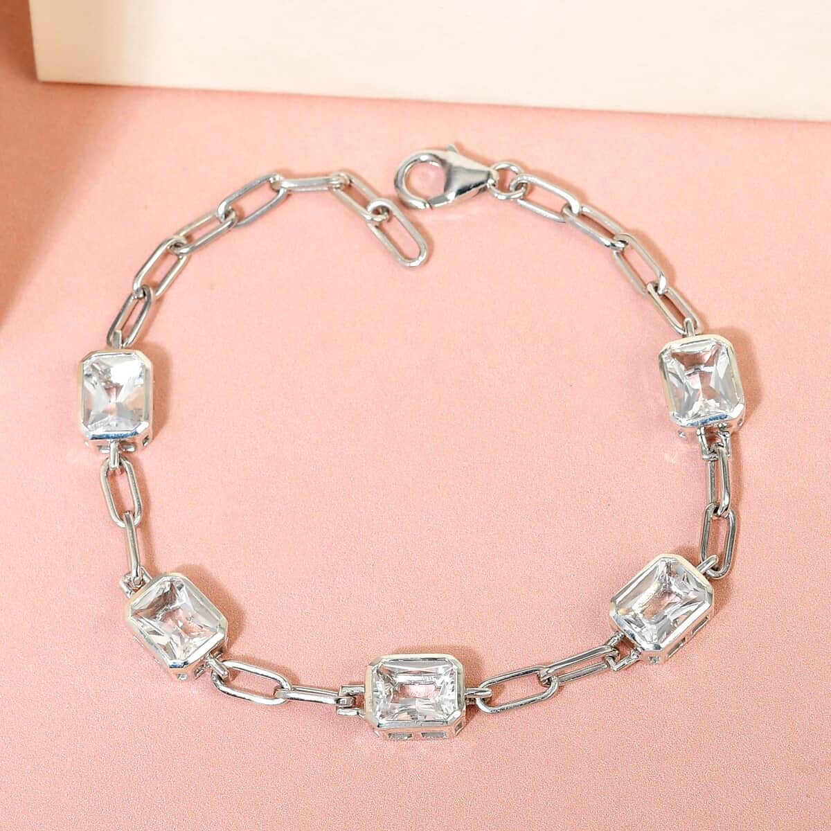 Radiant Cut Brazilian Petalite Paper Clip Chain Bracelet in Platinum Over Sterling Silver (7.25 In) 6.20 ctw image number 1