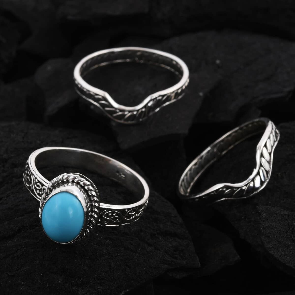 BALI LEGACY American Natural Sleeping Beauty Turquoise Stackable Ring in Sterling Silver 10 Grams 2.20 ctw image number 1