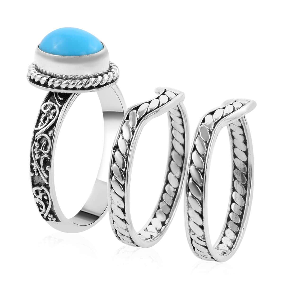 Bali Legacy Sleeping Beauty Turquoise Stackable Ring in Sterling Silver (Size 10.0) 10 Grams 2.20 ctw image number 2