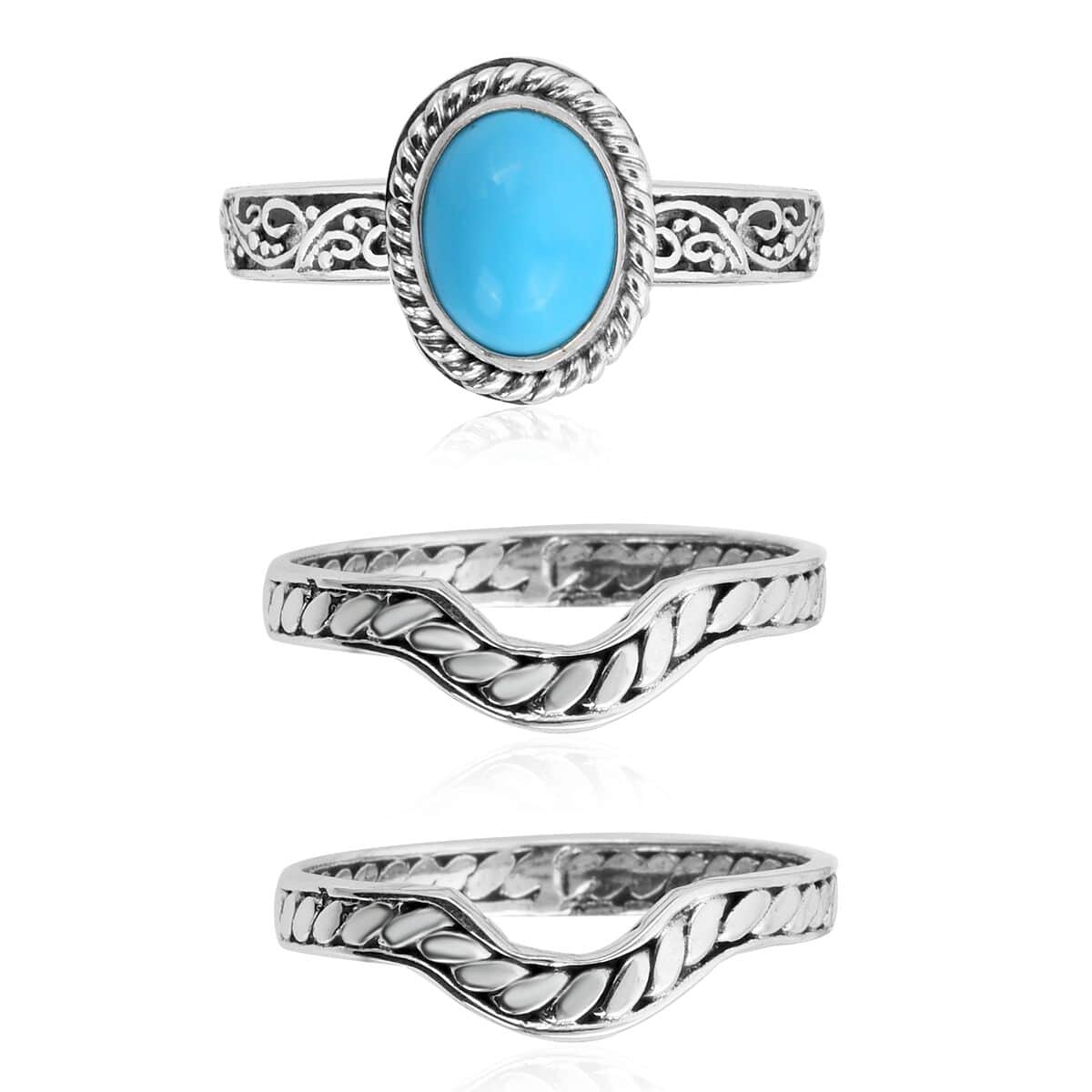 Bali Legacy Sleeping Beauty Turquoise Stackable Ring in Sterling Silver (Size 10.0) 10 Grams 2.20 ctw image number 4
