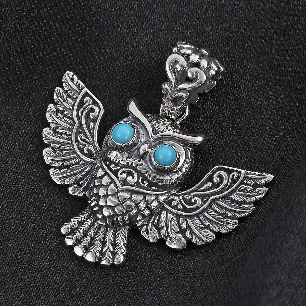 Bali Legacy Sleeping Beauty Turquoise Owl Pendant in Sterling Silver 9.5 Grams 0.60 ctw image number 1