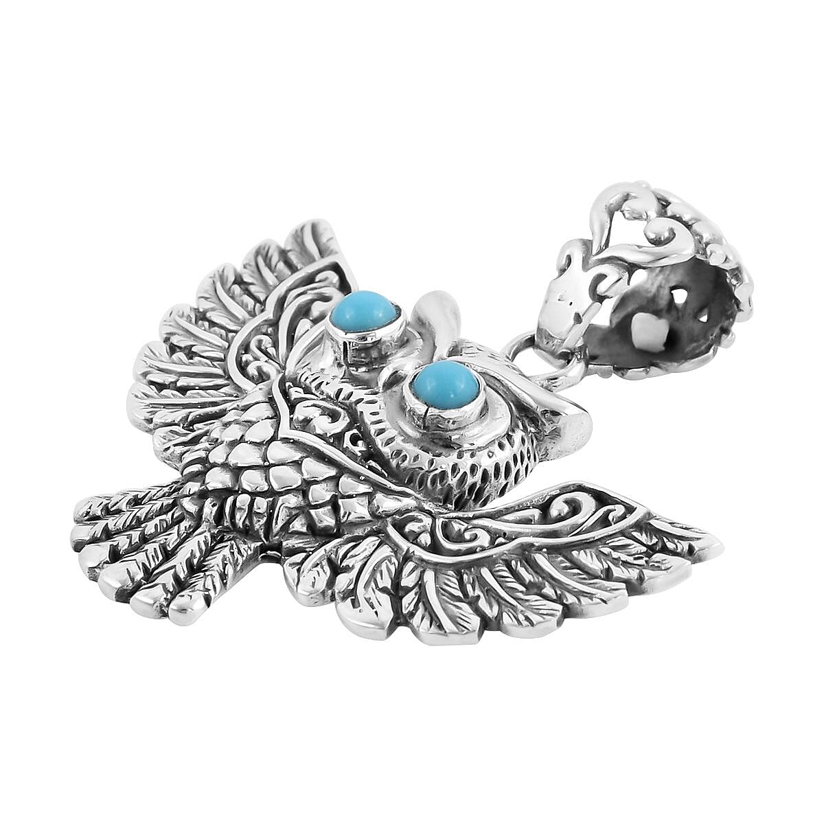 Bali Legacy Sleeping Beauty Turquoise Owl Pendant in Sterling Silver 9.5 Grams 0.60 ctw image number 2