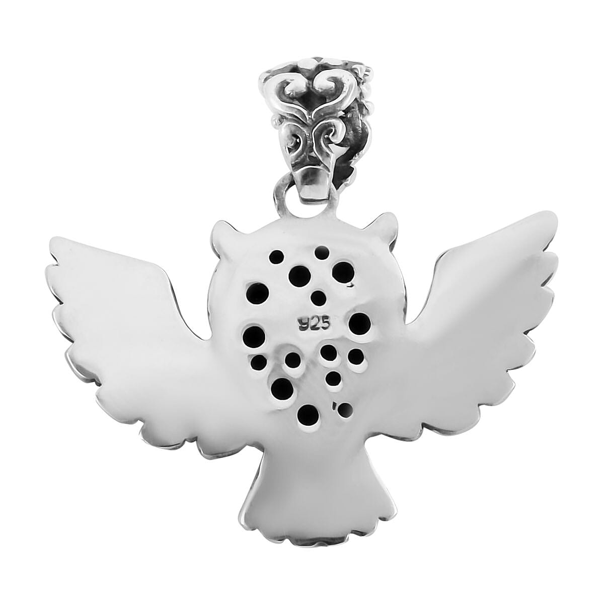 Bali Legacy Sleeping Beauty Turquoise Owl Pendant in Sterling Silver 9.5 Grams 0.60 ctw image number 3