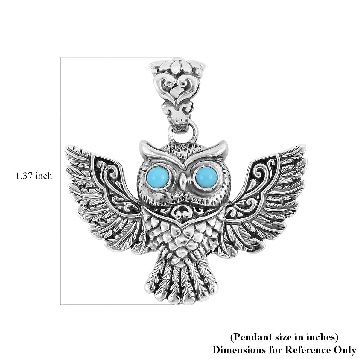 Bali Legacy Sleeping Beauty Turquoise Owl Pendant in Sterling Silver 9.5 Grams 0.60 ctw image number 4