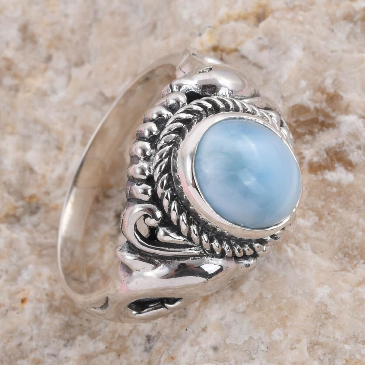 BALI LEGACY Larimar Fish Ring in Sterling Silver (Size 10.0) (8.50 g) 4.00 ctw image number 1