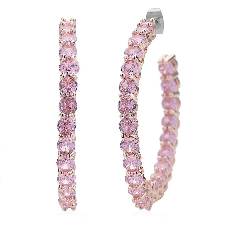 AAA Simulated Pink Diamond Inside Out Hoop Earrings in Rosetone 25.00 ctw