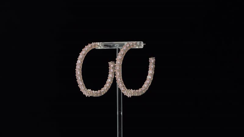 Simulated Pink Diamond Inside Out Hoop Earrings in Rosetone 25.00 ctw