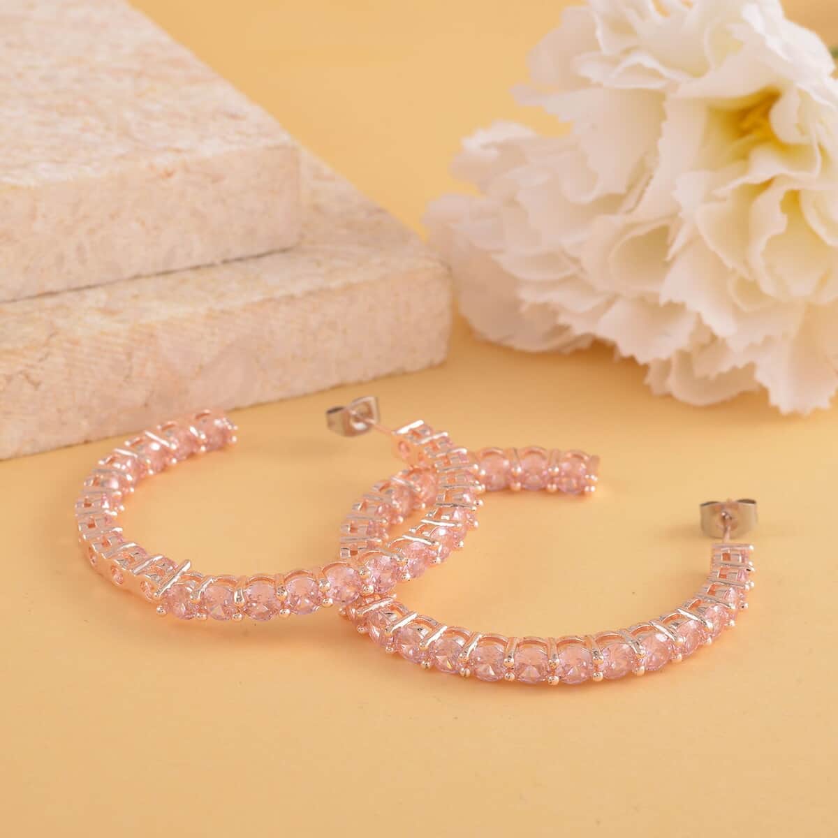 Simulated Pink Diamond Inside Out Hoop Earrings in Rosetone 25.00 ctw image number 1