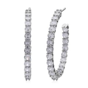 AAA Simulated Diamond Inside Out Hoop Earrings in Silvertone 25.00 ctw