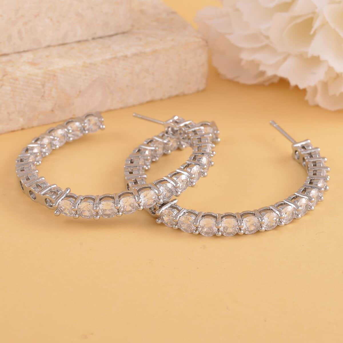 AAA Simulated Diamond Inside Out Hoop Earrings in Silvertone 25.00 ctw image number 1