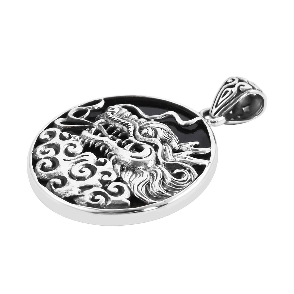 Bali Legacy Black Mother of Pearl Dragon Pendant in Sterling Silver 9 Grams image number 2