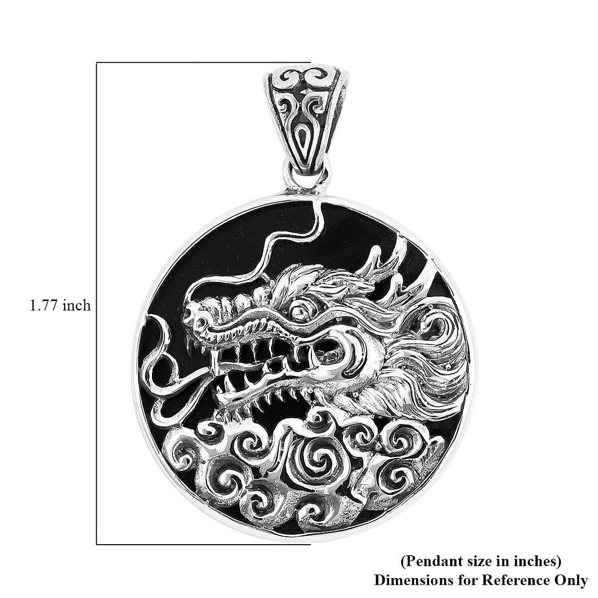 Bali Legacy Black Mother of Pearl Dragon Pendant in Sterling Silver 9 Grams