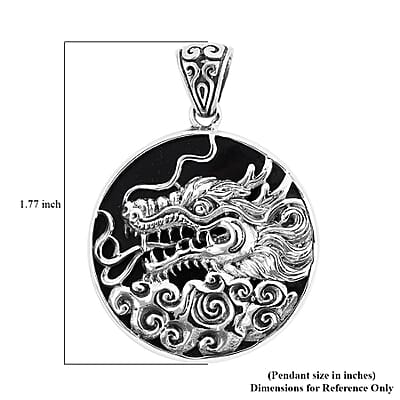 Bali Legacy Black Mother of Pearl Dragon Pendant in Sterling Silver 9 Grams