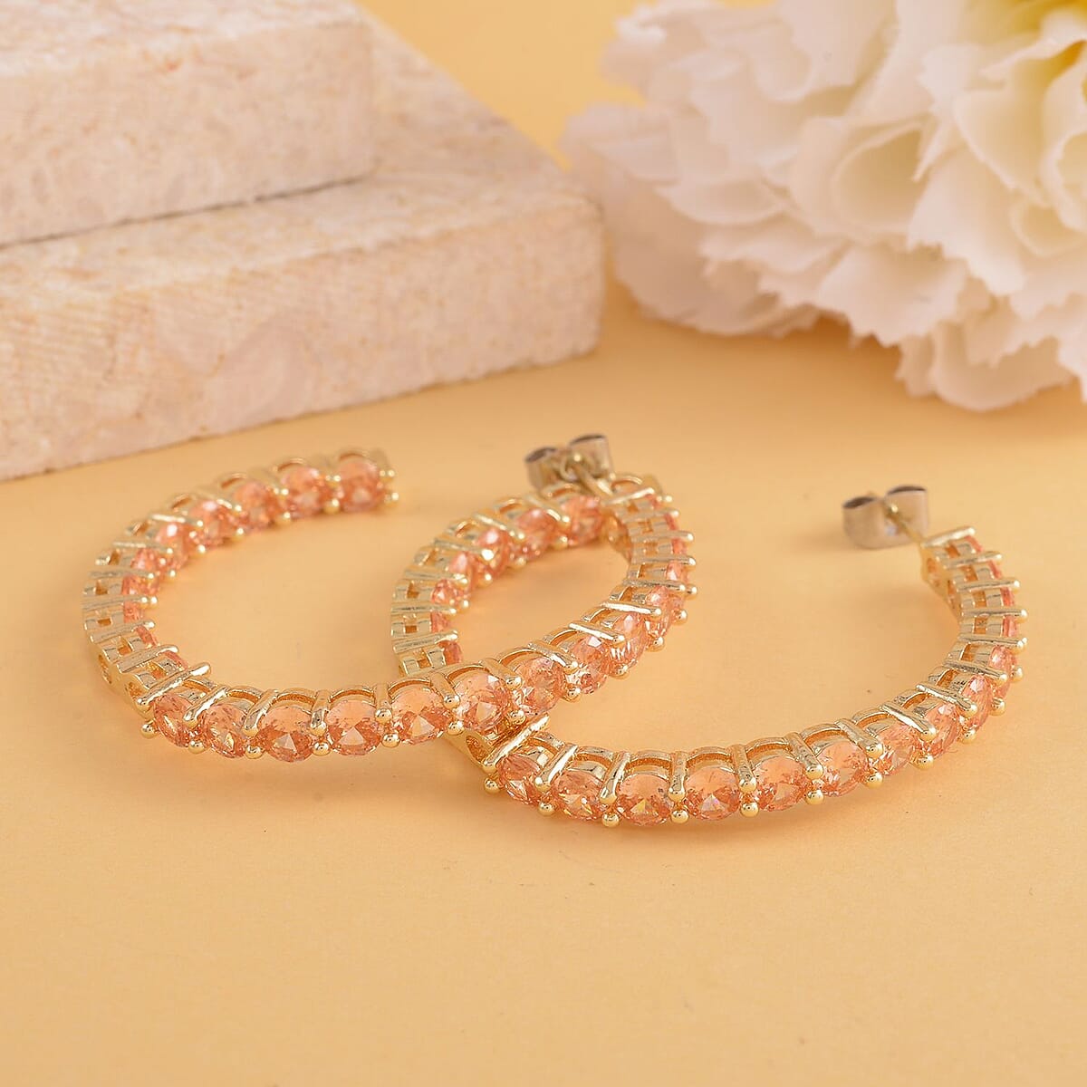 AAA Simulated Champagne Diamond Inside Out Hoop Earrings in Goldtone 25.00 ctw image number 1