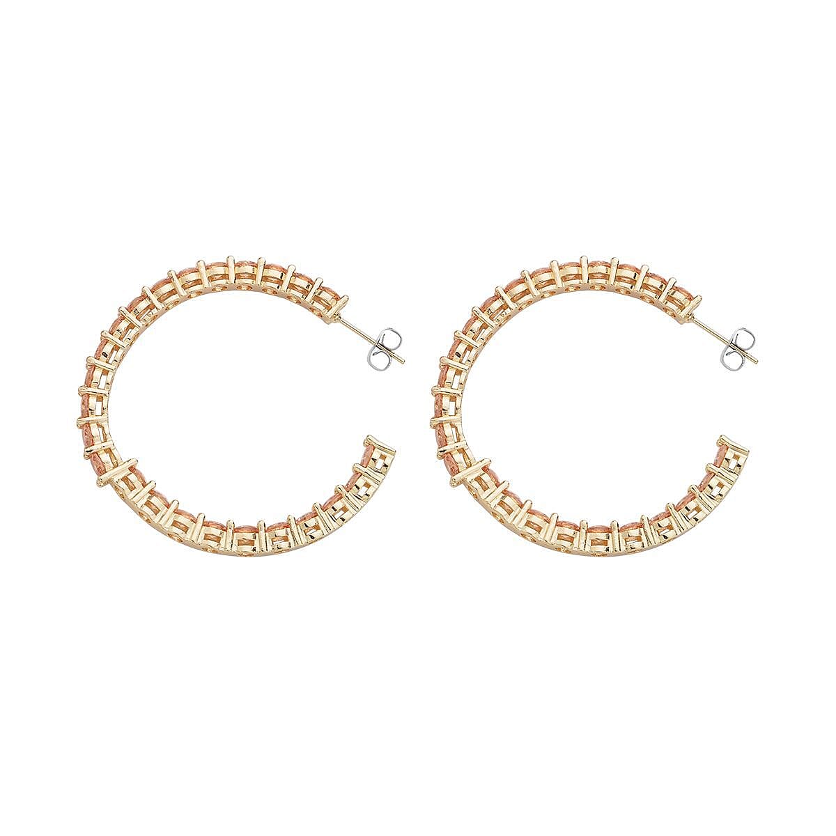 AAA Simulated Champagne Diamond Inside Out Hoop Earrings in Goldtone 25.00 ctw image number 3