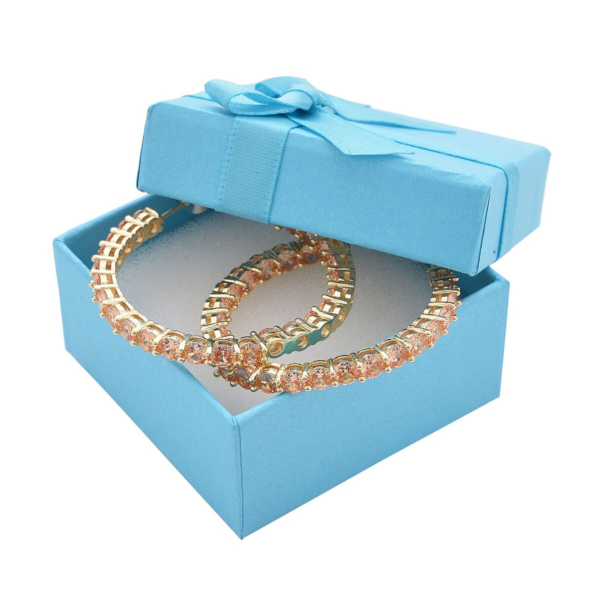 AAA Simulated Champagne Diamond Inside Out Hoop Earrings in Goldtone 25.00 ctw image number 5