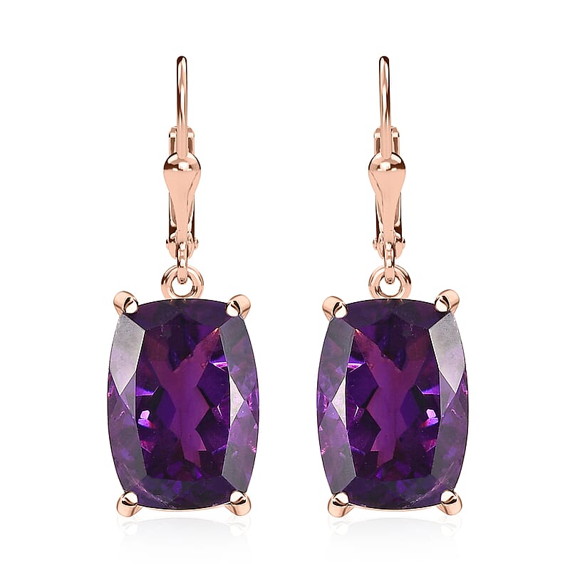 African Amethyst Lever Back Earrings in Vermeil Rose Gold Over Sterling Silver 13.00 ctw