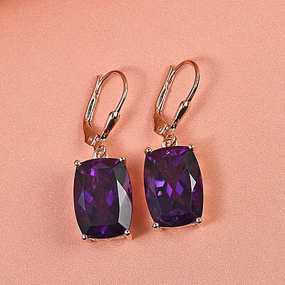 African Amethyst Lever Back Earrings in Vermeil Rose Gold Over Sterling Silver 13.00 ctw