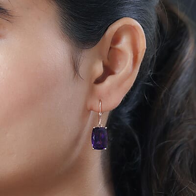 African Amethyst Lever Back Earrings in Vermeil Rose Gold Over Sterling Silver 13.00 ctw