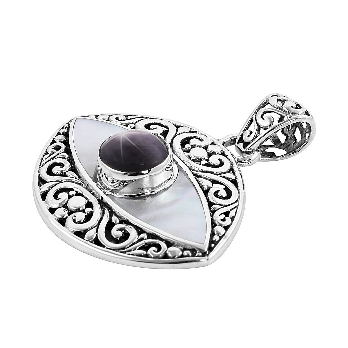 BALI LEGACY Indian Star Ruby and Mother Of Pearl Evil Eye Pendant in Sterling Silver 8 Grams 2.50 ctw image number 2